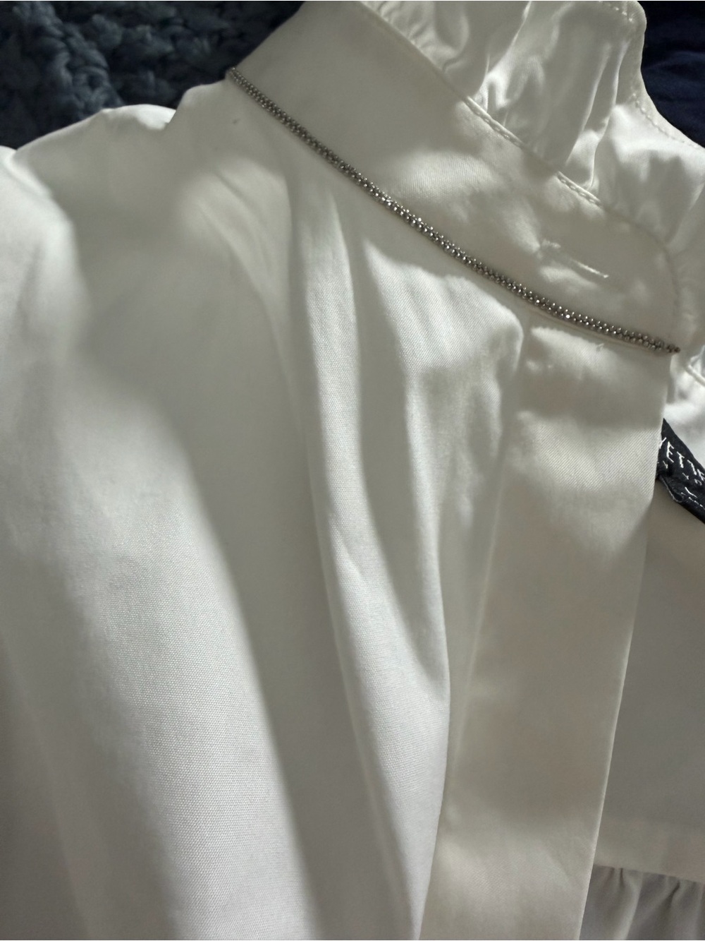 Lafayette 148 White Ruffle Collar High Neck Silver Trim Button Down Blouse L - Picture 3 of 14